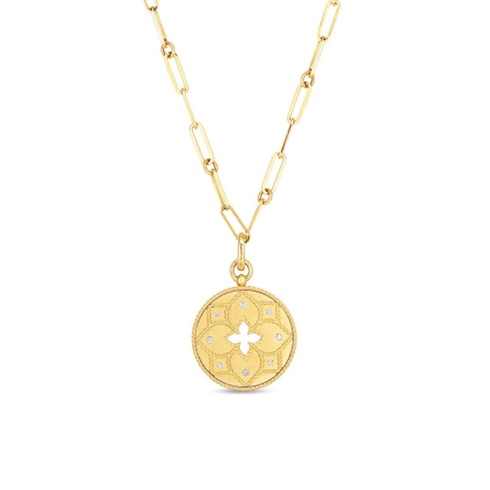 18k Venetian Princess Diamond Flower Medallion Link Necklace