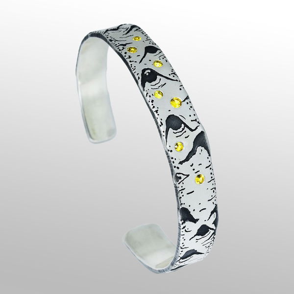 Closeup photo of Aspen Allure #2 Cuff with 2.5 and 2.2 mm Yellow Sapphires Sterling Silver Bracelet