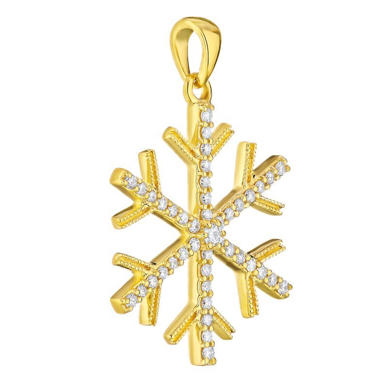 14k Yellow Gold Simple Diamond Set Snowflake Pendant Diamond 0.25 Ctw