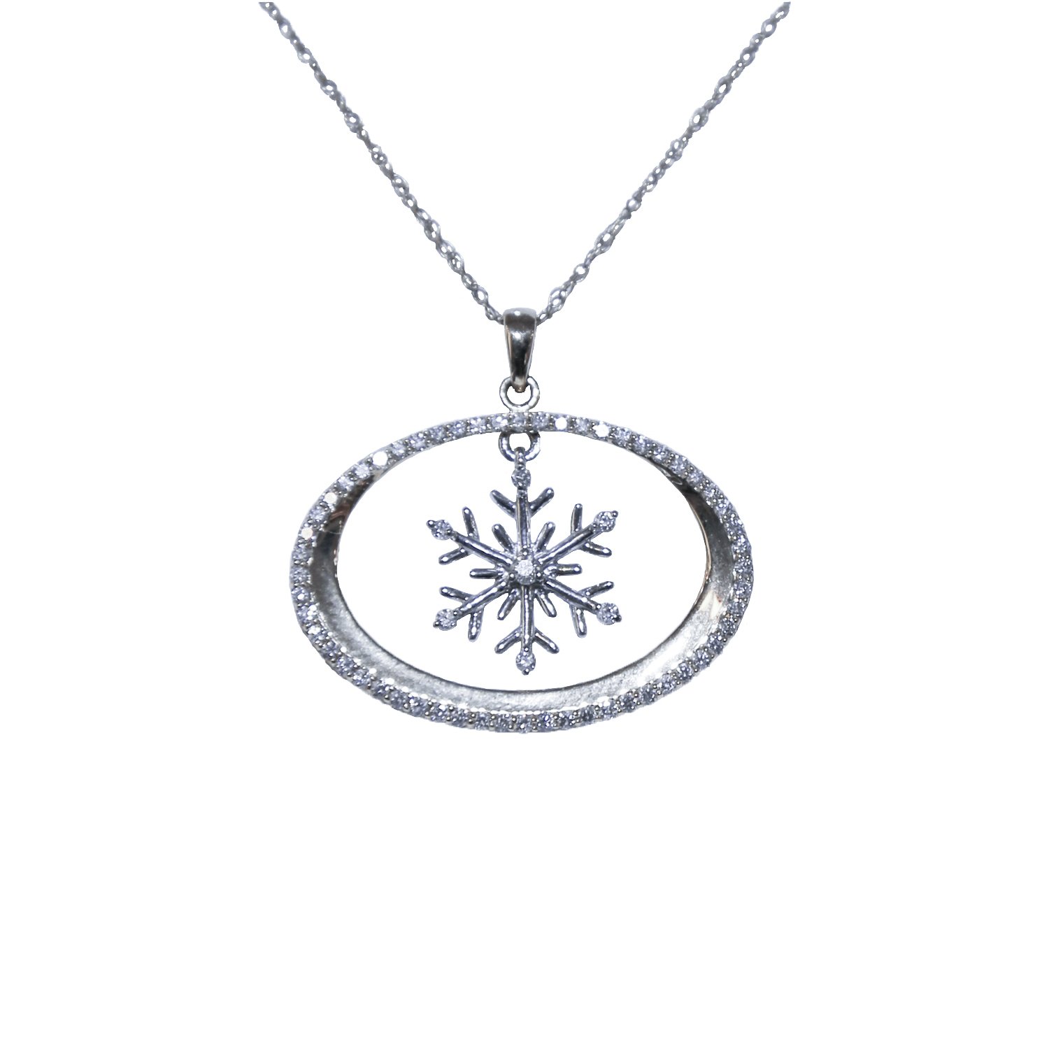 White gold Oval Snowflake Necklace