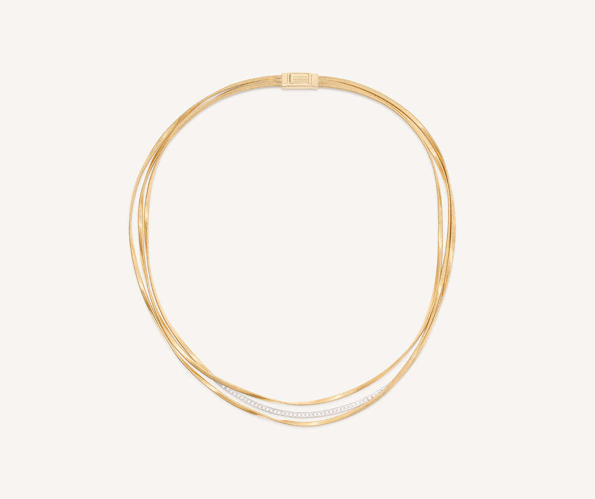 18K Yellow Gold 3-Strand Coil Necklace With Diamond Bar – Marco Bicego