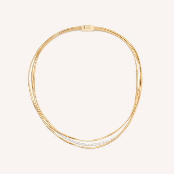 Closeup photo of 18K Yellow Gold 3-Strand Coil Necklace With Diamond Bar – Marco Bicego