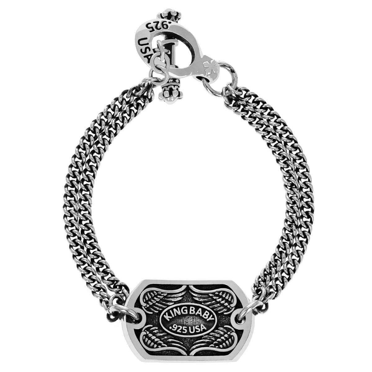 Saint Michael Double Curb link Chain Bracelet w/ T-Bar and Toggle