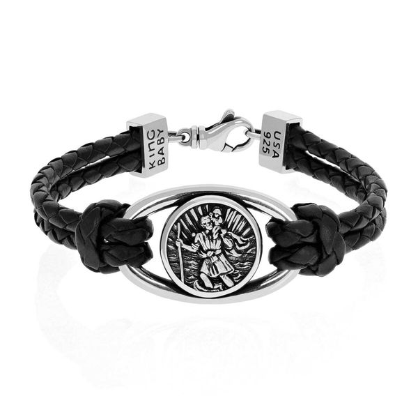 Closeup photo of Saint Christopher Braided Leather Bracelet