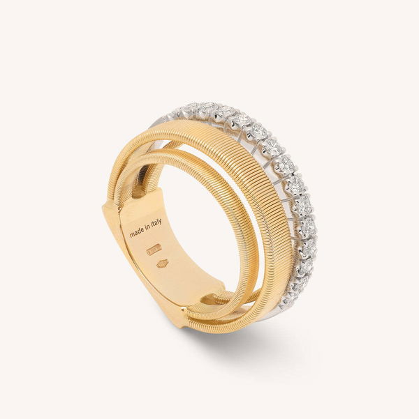 Closeup photo of 18K Yellow Gold 4-Strand Coil Ring With Diamond Pavé Band – Marco Bicego