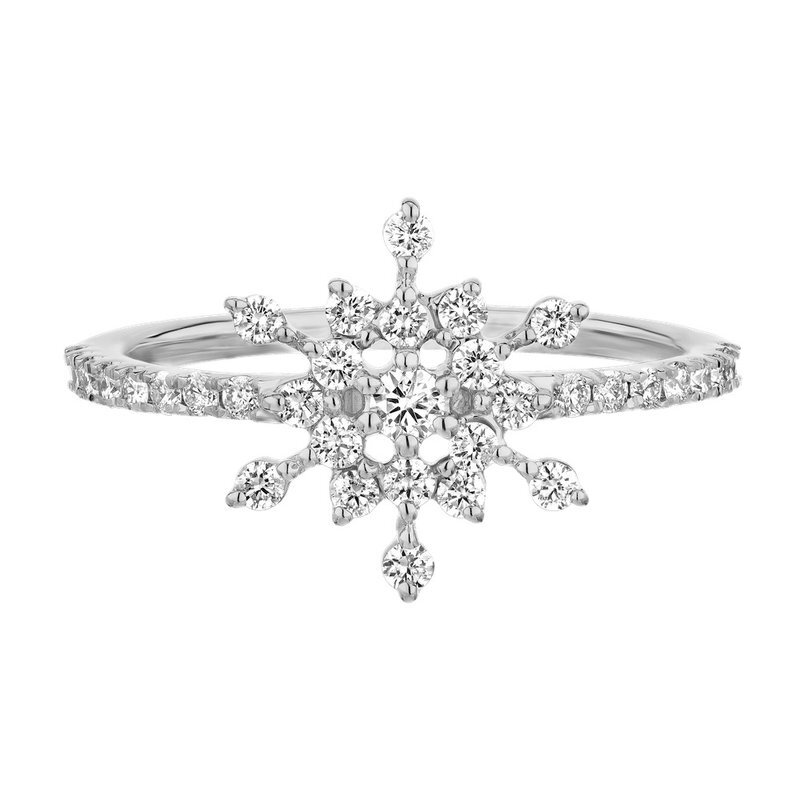 14k White Gold Diamond Snowflake with Diamond Shoulders Ring Diamond 0.50 Ctw