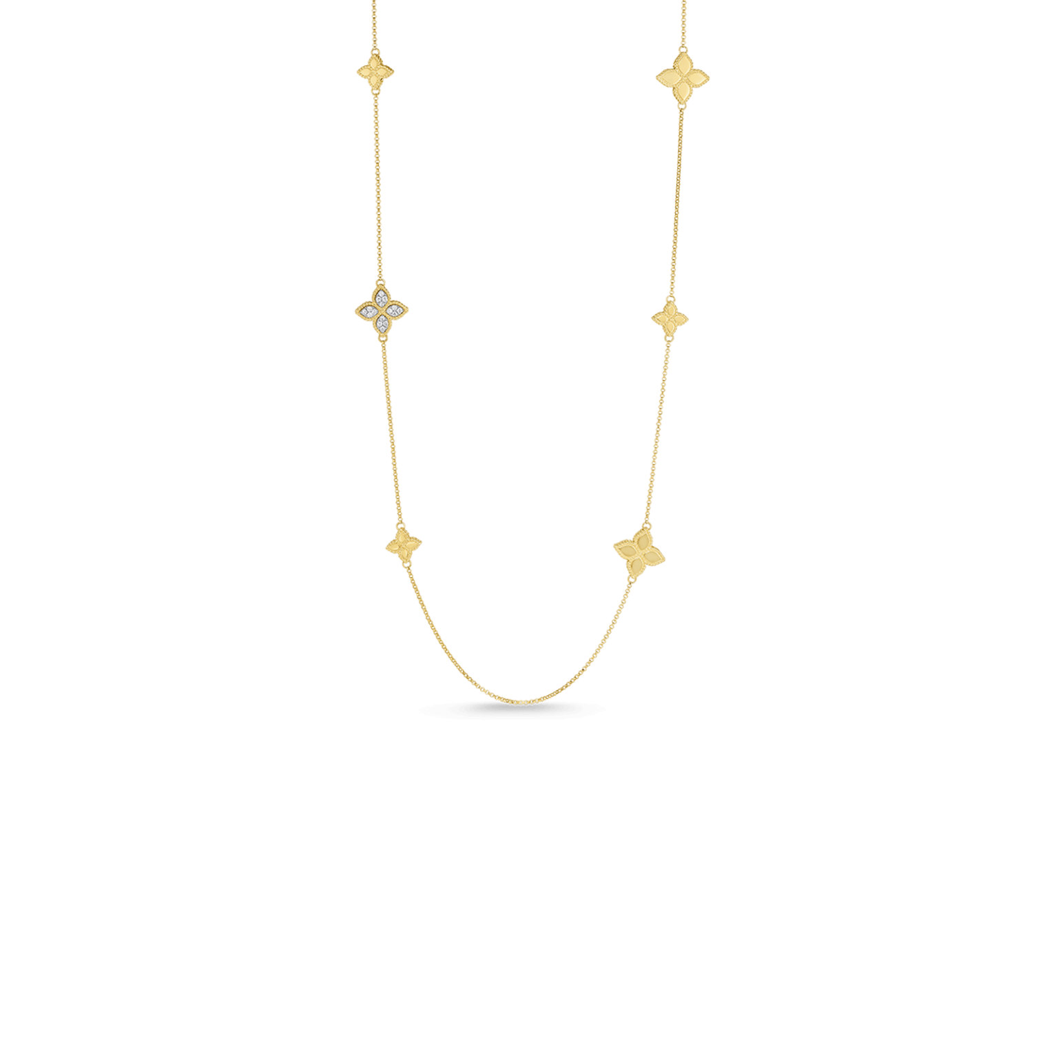 18k Yellow Gold Princess Flower Diamond Accent Station Necklace