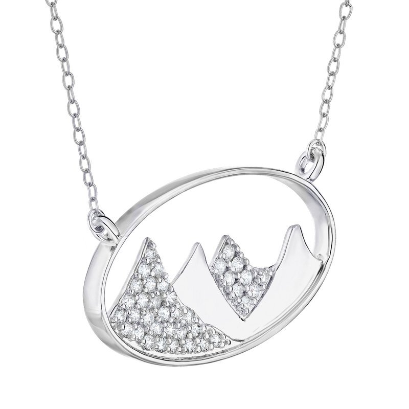 14KW .25CT Diamond Oval Frame Peak Mountain Necklace
