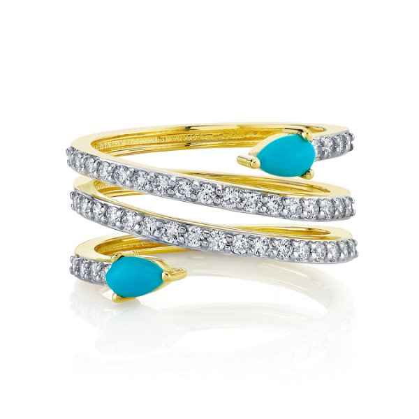 Closeup photo of DIAMOND CRISS-CROSS BAND WITH PEAR SHAPED TURQUOISE WITH STRIE DETAIL
