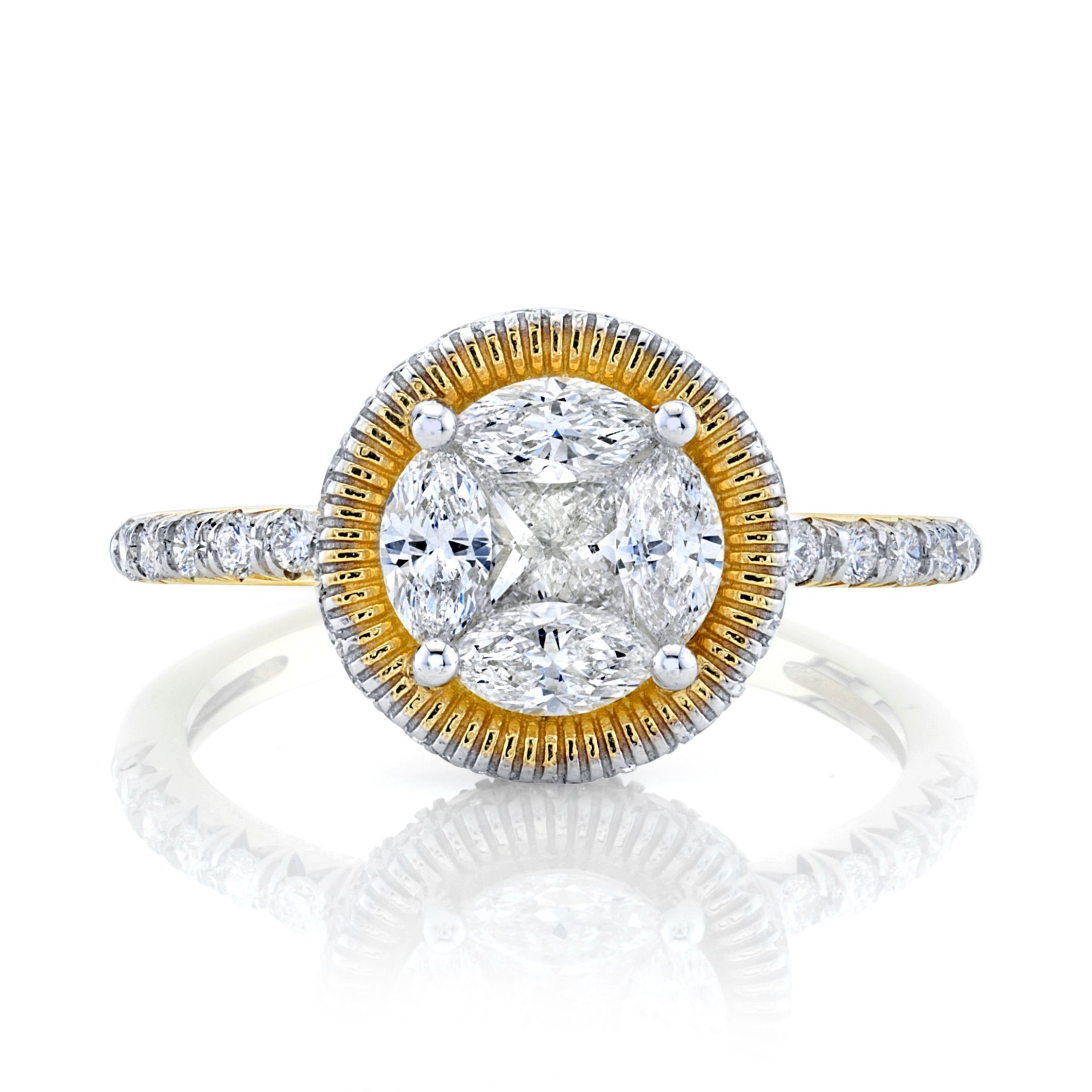 2 CARAT CIPRIANI RING WITH STRIE HALO AND FRENCH PAVE DETAILING