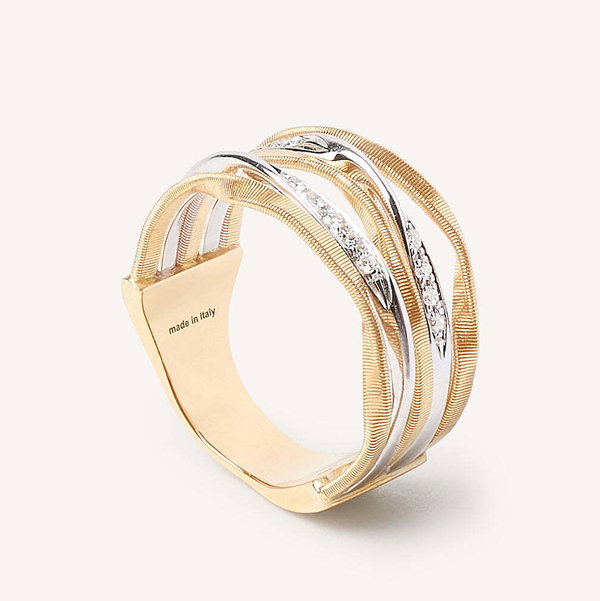 Closeup photo of 18K Yellow Gold 5-Strand Coil Ring with Diamond Strands