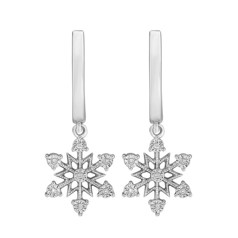 14K White Gold .05ct Diamond Snowflake Earrings 14K White Gold .05ct Diamond Snowflake Earrings