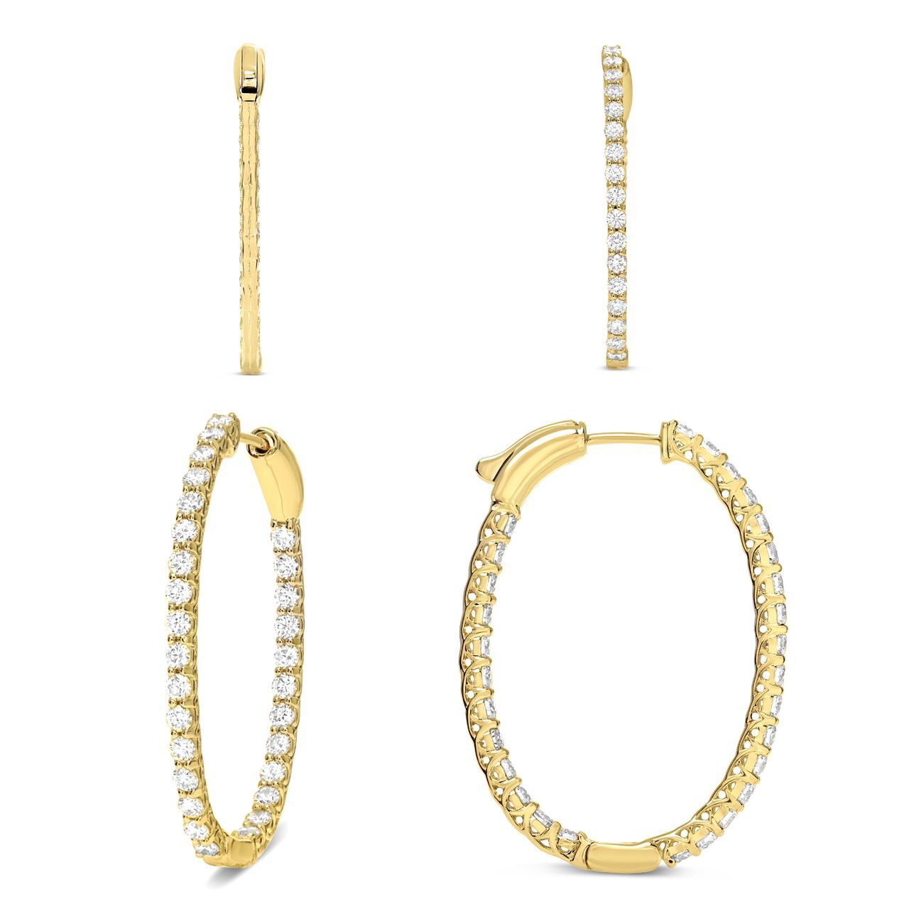 14ky 3ct Diamond Hoop Earrings 1.5" Diameter