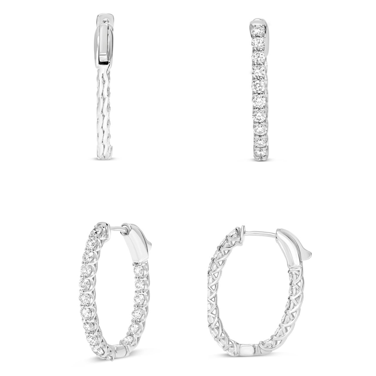 14kw 2ct Diamond Hoop Earrings 1" Diameter