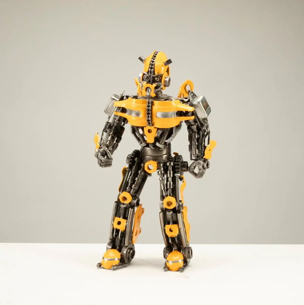 Closeup photo of 16" BumbleBee Inspired Recycled Metal Sculpture