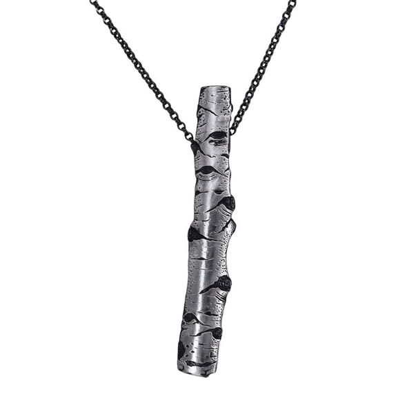Closeup photo of Aspen Allure 1/4” x 2 1/4” Long Sterling Silver Pendant on Adjustable Chain Necklace