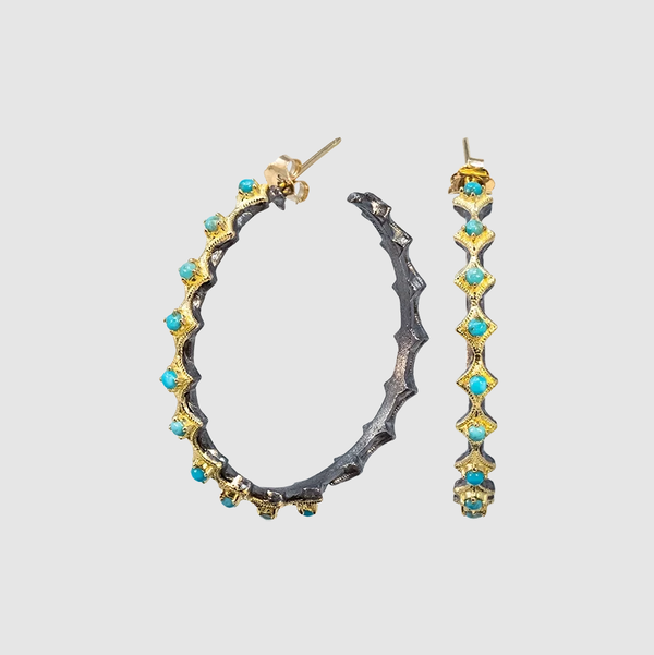 Closeup photo of 35MM TURQUOISE CRIVELLI HOOP EARRING