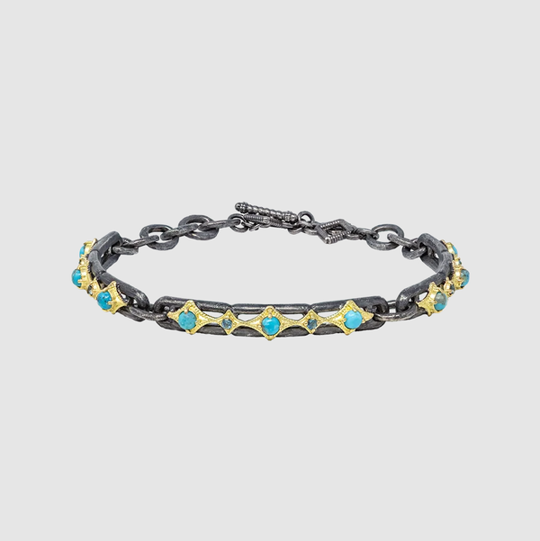 Closeup photo of TURQUOISE LONDON BLUE TOPAZ CRIVELLI LINK BRACELET