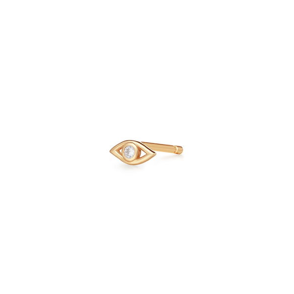 Closeup photo of CHARLOTTE | Diamond Evil Eye Single Stud Earring – AURELIE GI