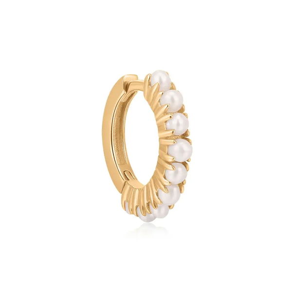 Closeup photo of BLANCHE | Multi-Pearl Huggie Hoop