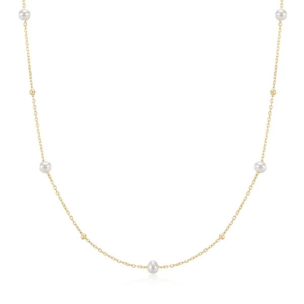 Closeup photo of JULIANA | Pearl and White Sapphire Necklace