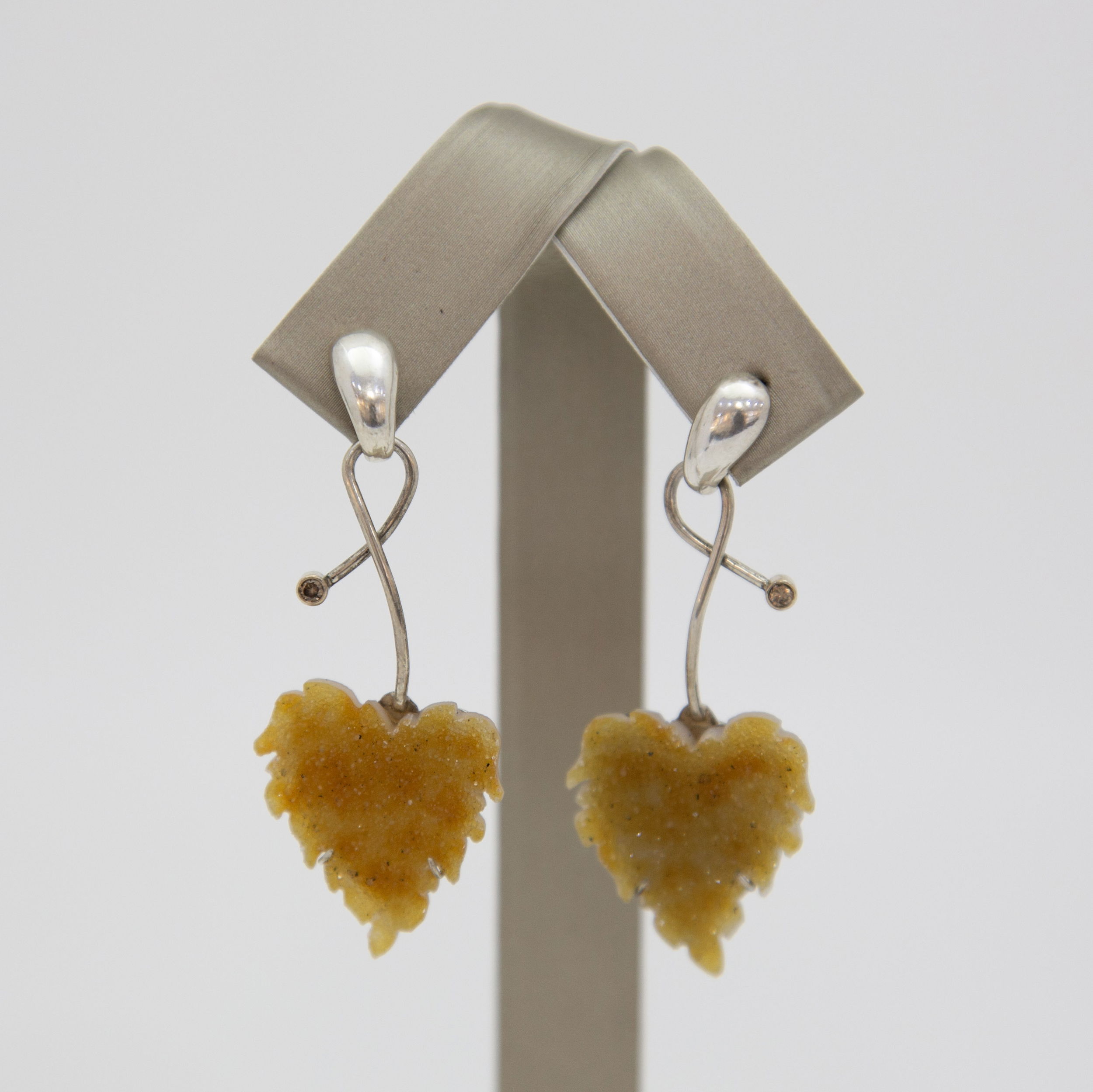 Orange Drusy Leaf with Iolite Sterling Silver Earrings