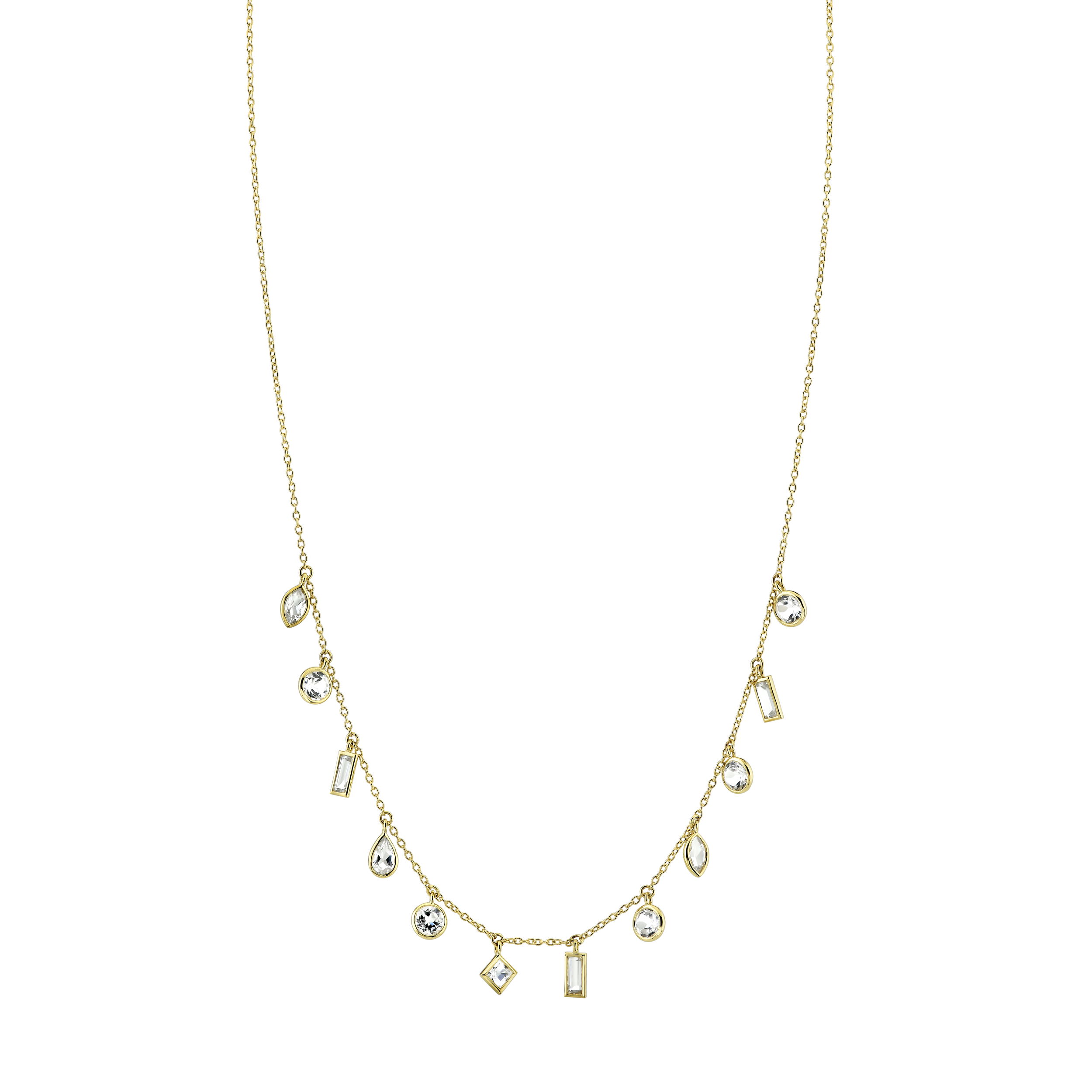 SLOANE STREET CHAIN WITH HANGING WHITETOPAZ IN MIXED SHAPES & SIZES