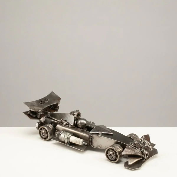 Closeup photo of 10.5" F1 (Formula 1) Inspired Recycled Metal Car