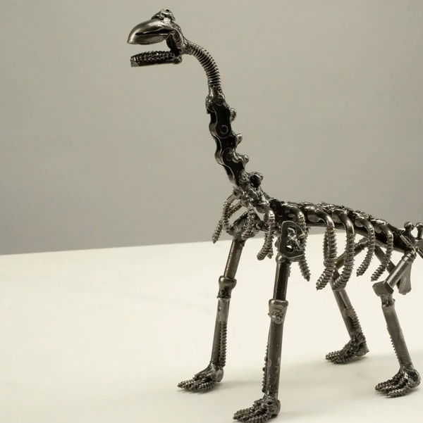 Closeup photo of Brachiosaurus Recycled Metal Sculpture