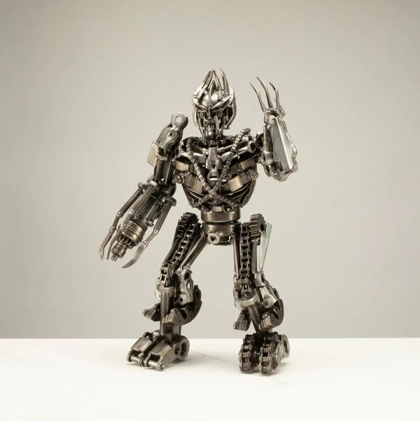 Closeup photo of 16" Megatron Inspired Recycled Metal Art Sculpture