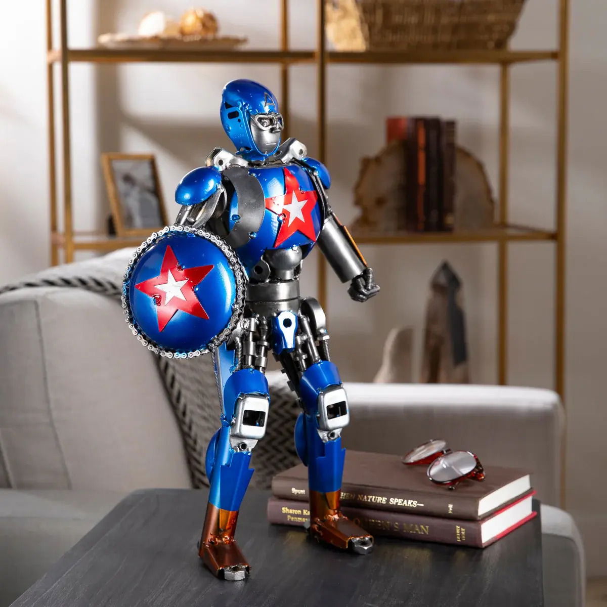 16" Captain America Inspired Recycled Metal Art Sculpture