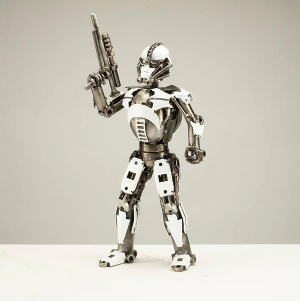 Closeup photo of 16" Storm Trooper Inspired Recycled Metal Sculpture