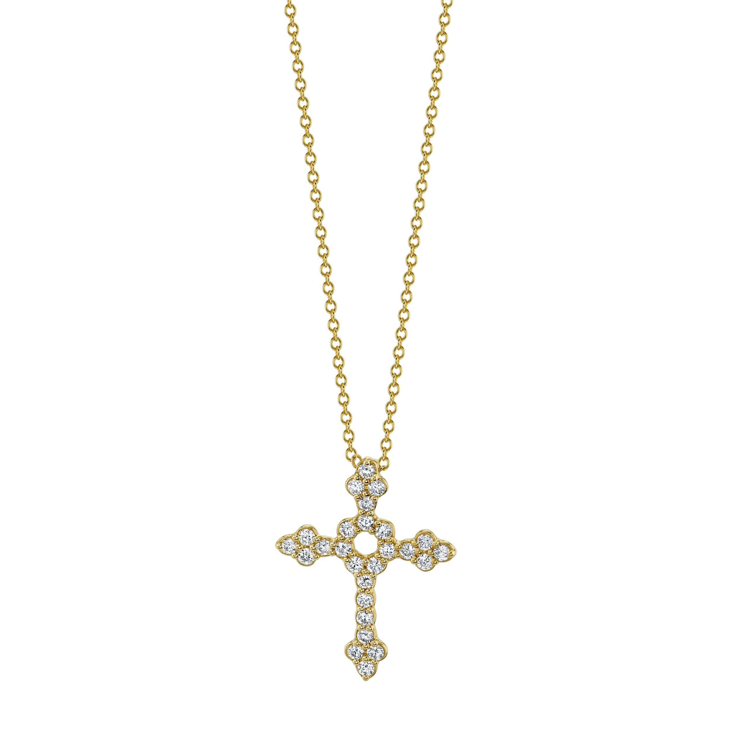 18k Yellow Gold Cross with White Diamond Detail