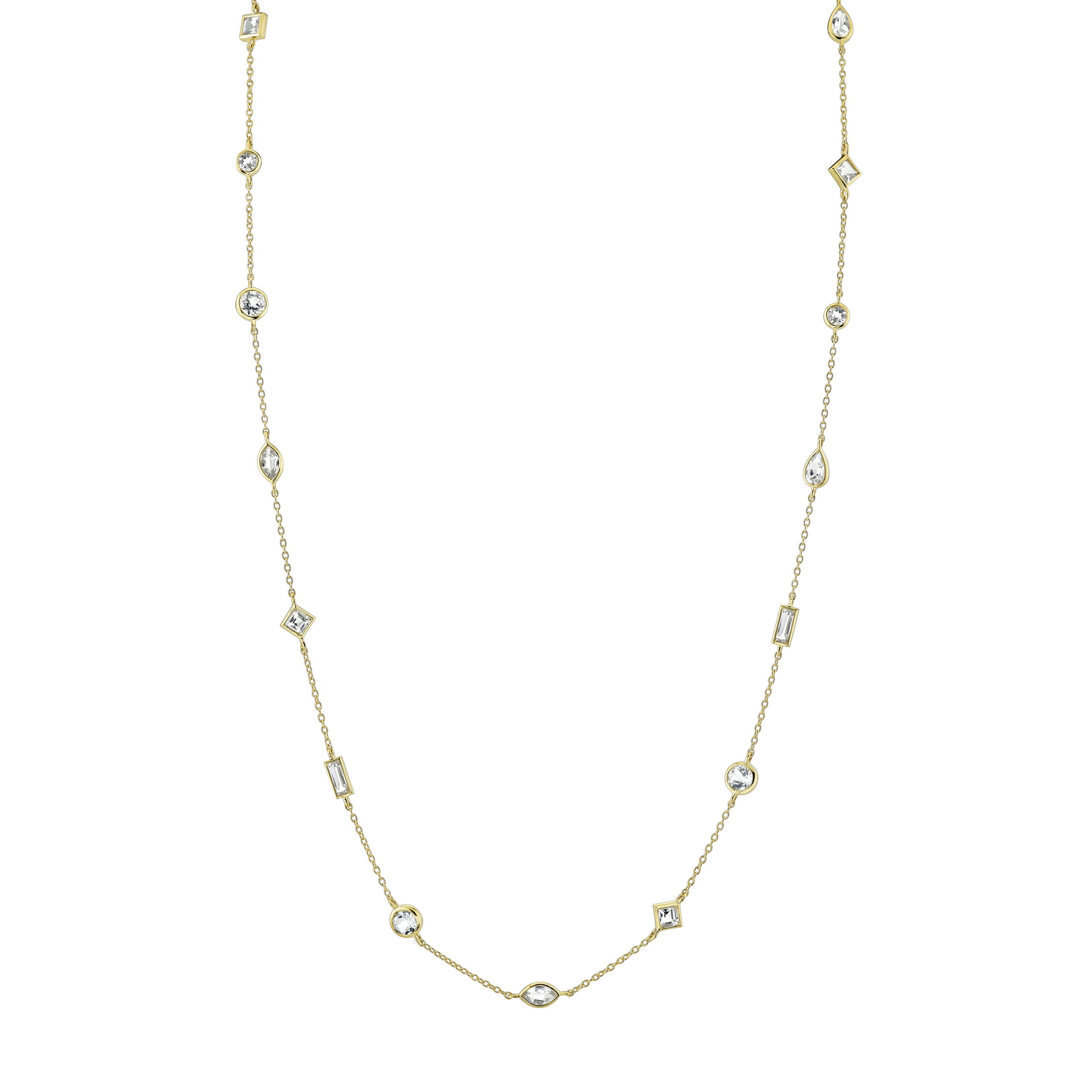 18k Yellow Chain with Mixed Size White Topaz