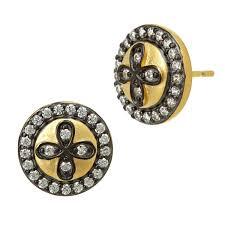 14K gold & rhodium, 14k gold, and silver matte finishesSterling silver coreHand-set black cubic zirconia stones14K post earrings0.5 inch length and width Engraved with FREIDA ROTHMAN insignia FREIDA ROTHMAN EARRING