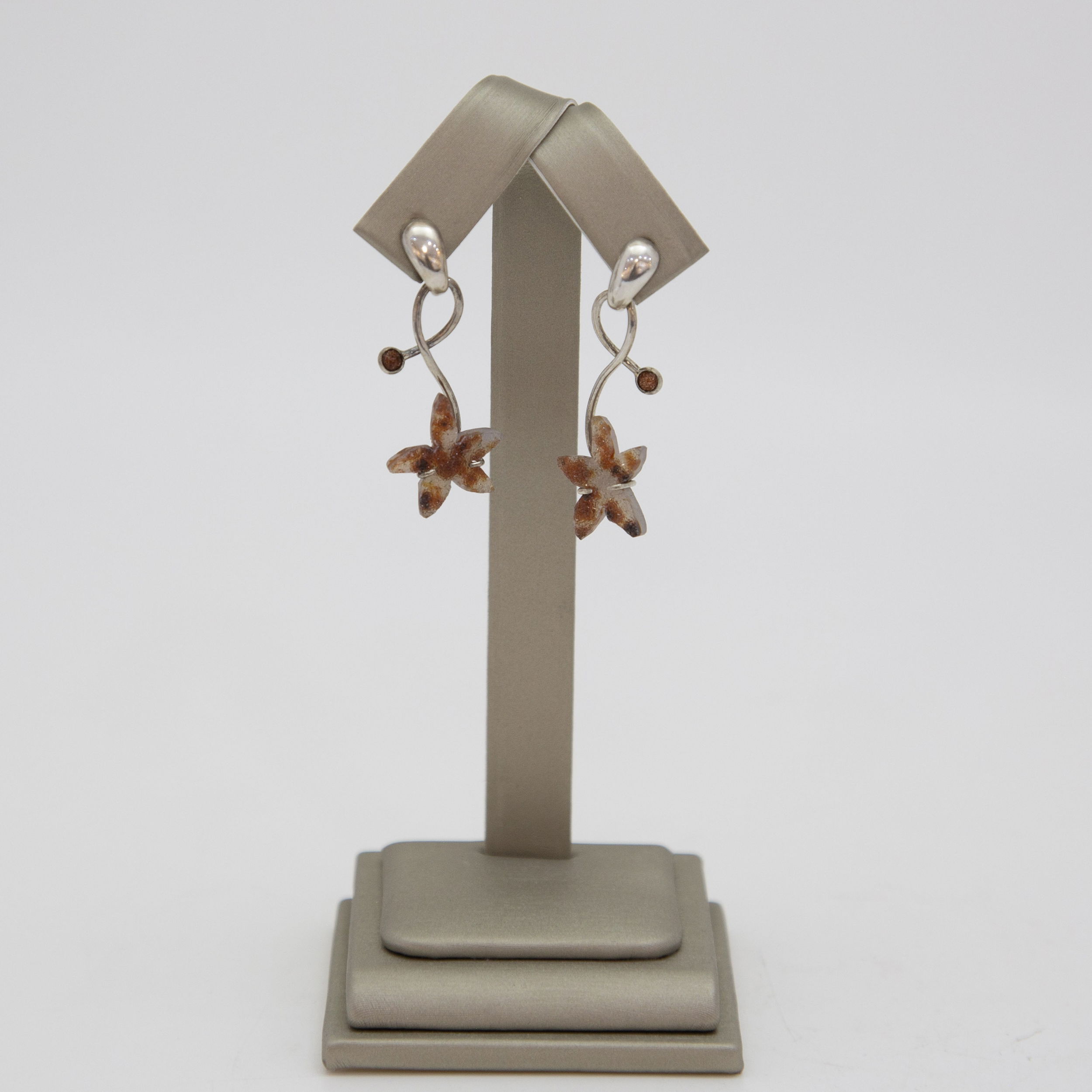 Druzy Flower with Goldstone Sterling Silver Post Earrings