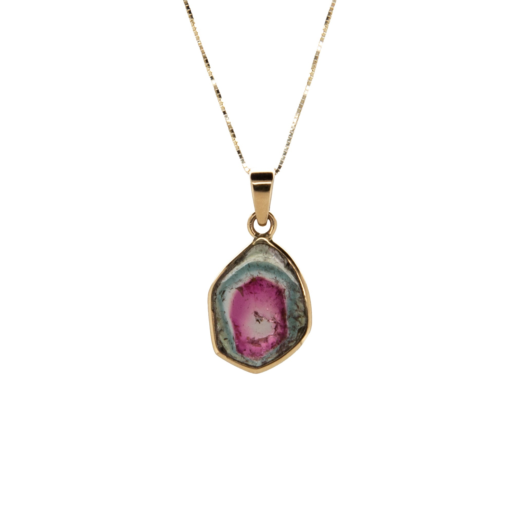 Material: 14k yellow goldStone Type: watermelon tourmalineStone Size:3.04ct 14k WATERMELON TOURMALINE PENDANT