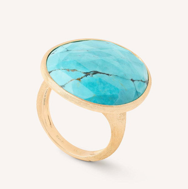 Closeup photo of 18K Yellow Gold Cocktail Ring with Turquoise