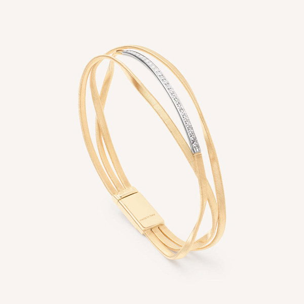Closeup photo of 18K Yellow Gold 3-Strand Bangle With Diamond Bar