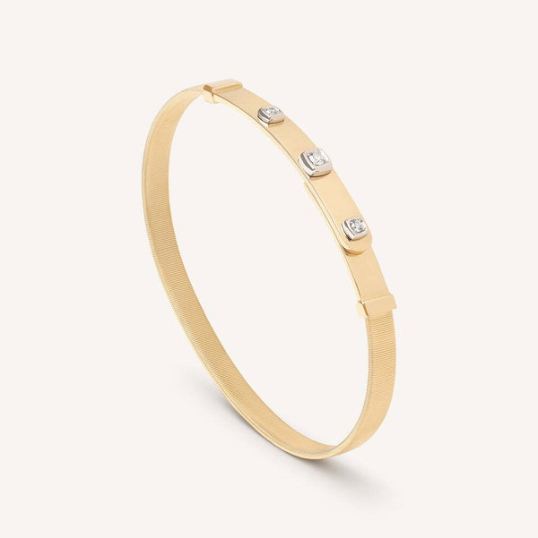 Closeup photo of 18K Yellow Gold Coil and Diamond Bangle Bracelet, Thin