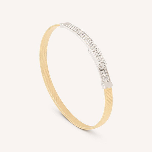 Closeup photo of 18K Yellow Gold Coil and Diamond Pavé Bangle Bracelet, Thin