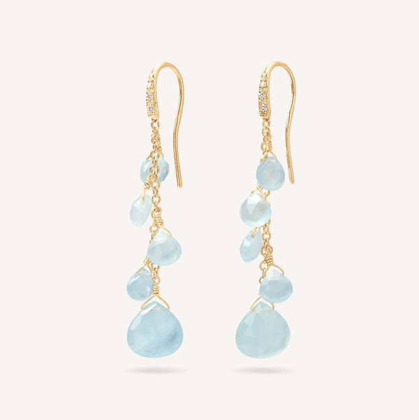 Closeup photo of 18K Yellow Gold Aquamarine Earrings with Diamonds