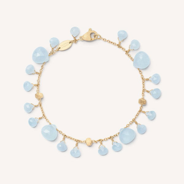 Closeup photo of 18K Yellow Gold Single-Strand Aquamarine Bracelet