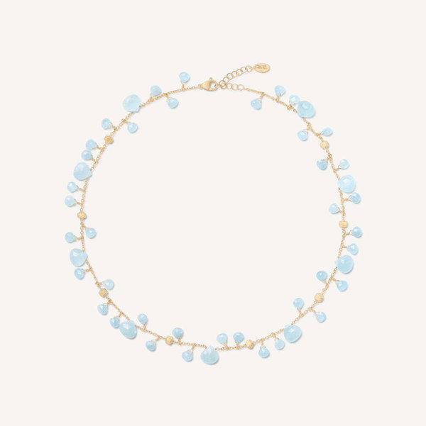 Closeup photo of 18K Yellow Gold Single-Strand Aquamarine Necklace
