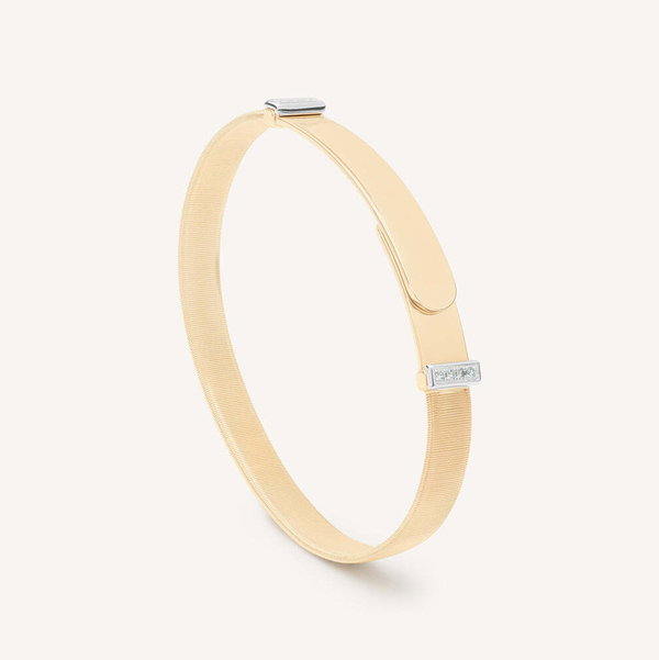 Closeup photo of 18K Yellow Gold Coil Bangle Bracelet With Diamond Pavé, Large Width