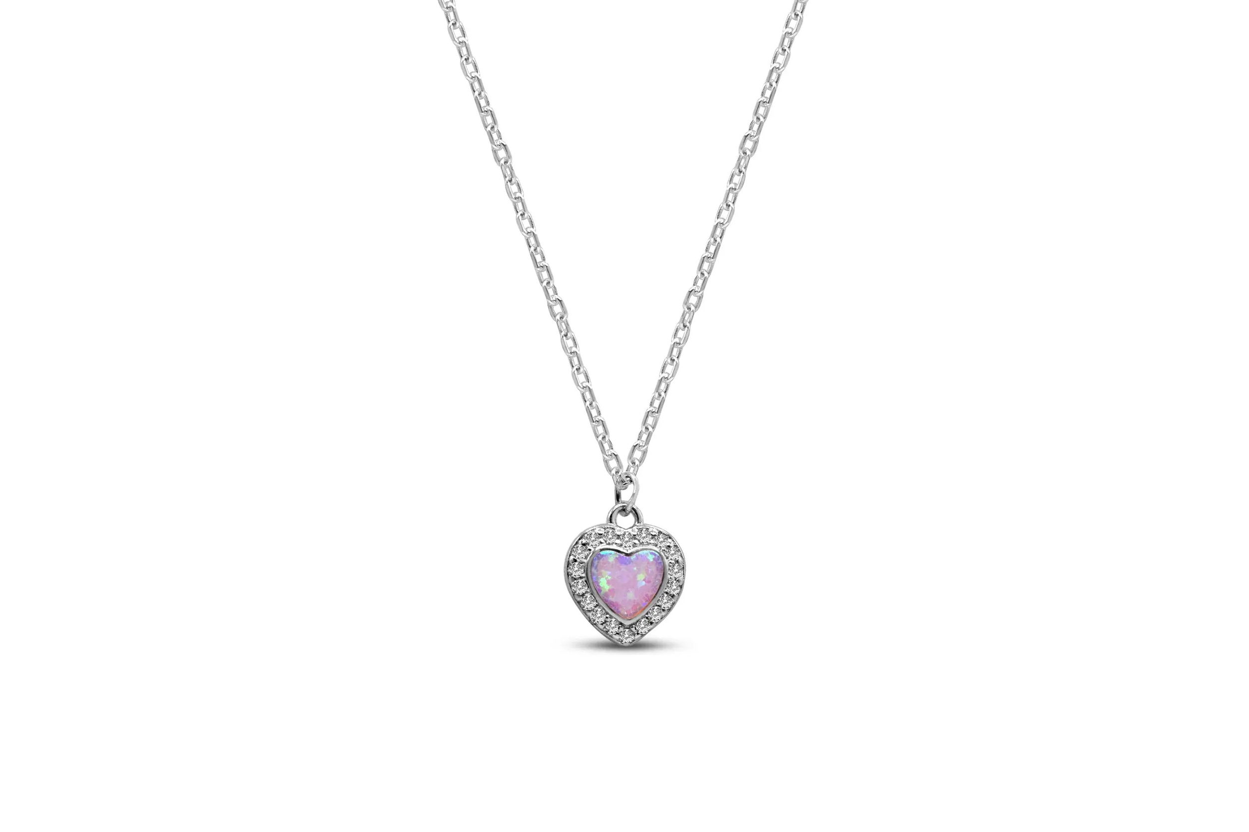 Halo Heart (Pink Opal) Necklace (Silver)