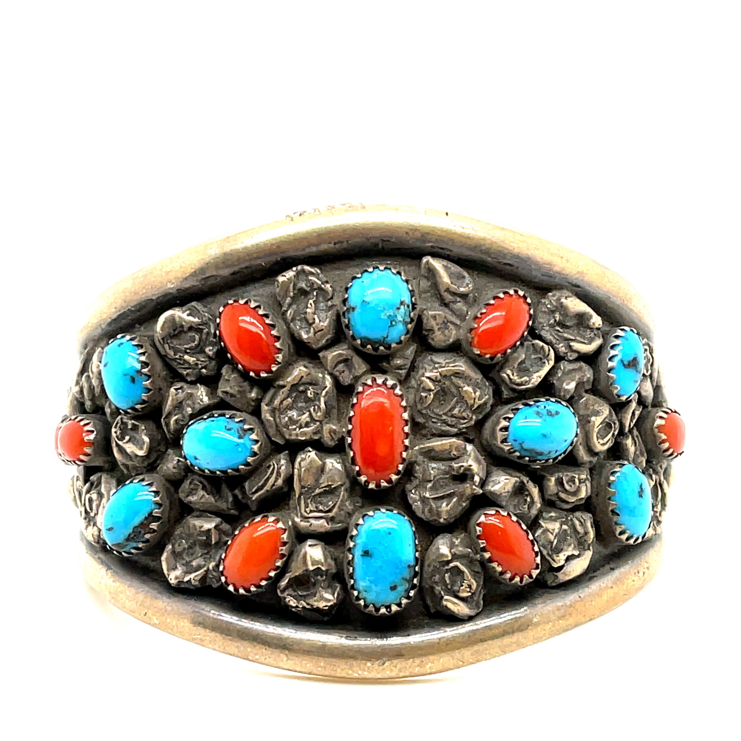 Sterling Silver Old Pawn Navajo Cuff w/ 1960’s Turquoise and Coral