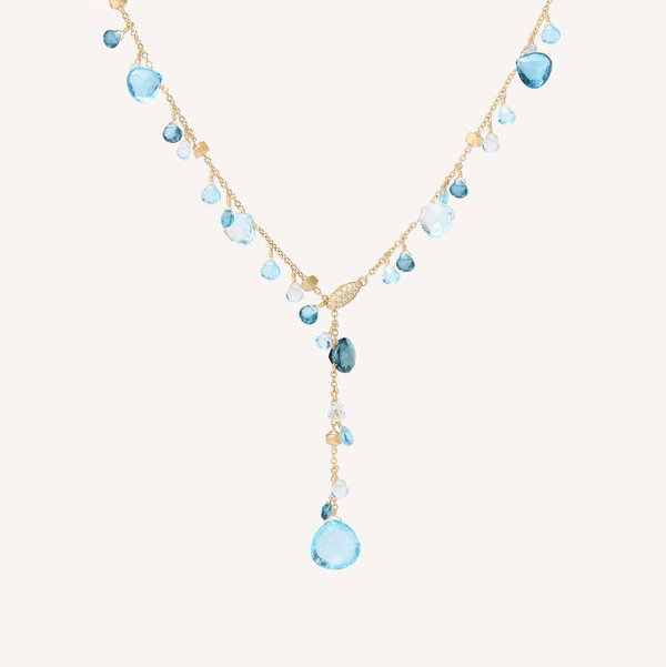 Closeup photo of 18K Yellow Gold Mixed Topaz Lariat Necklace