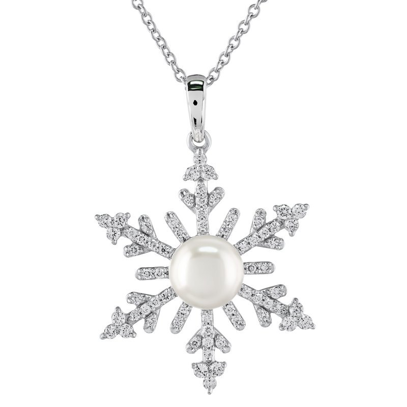 14kw .25ct Diamond and Pearl Snowflake Necklace