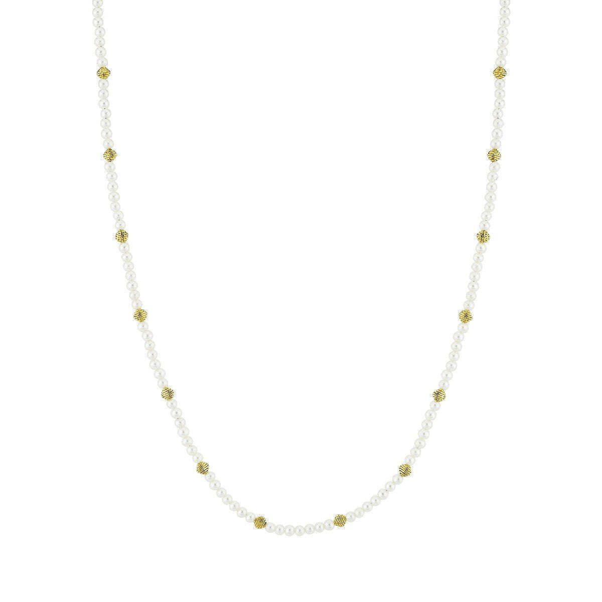 Pearl Necklace With Gold Strie Stations